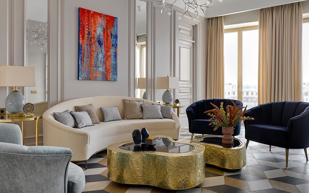 A Gold And Contemporary Living Room By Ekaterina Lashmanova